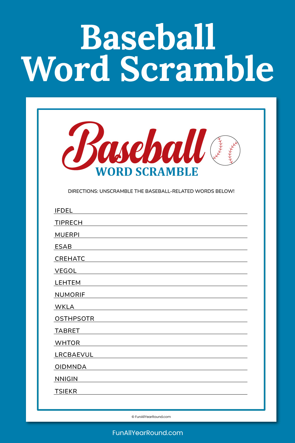 Baseball word scramble