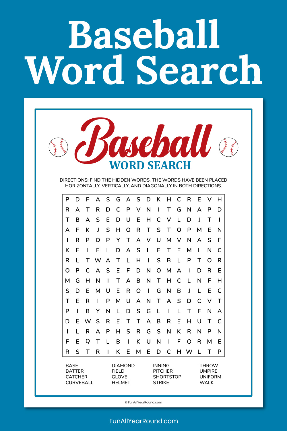 Baseball word search