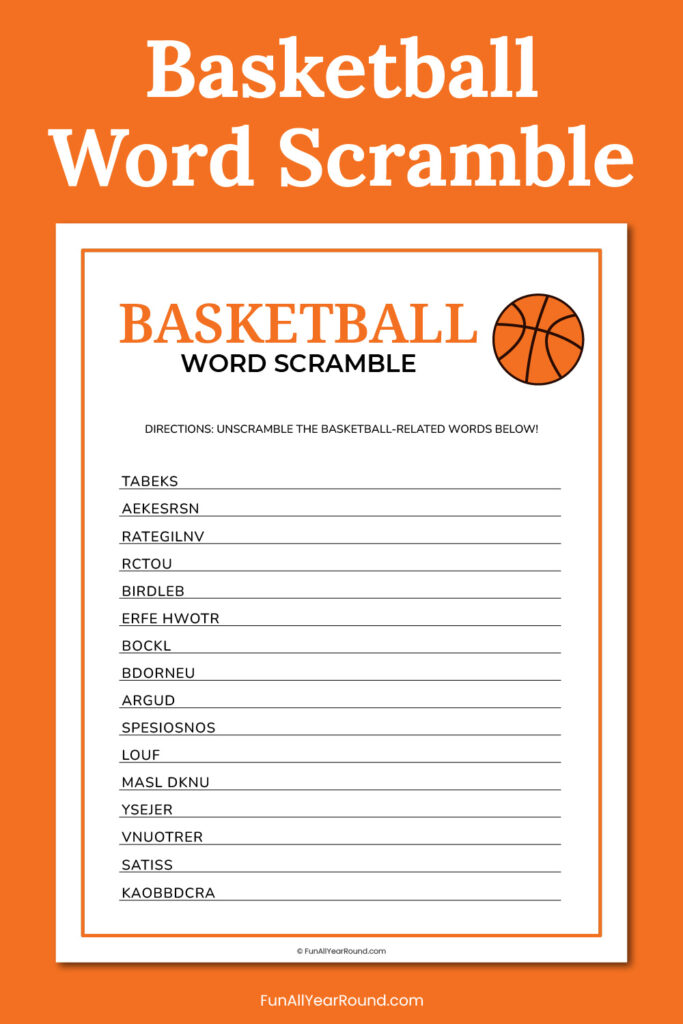 Basketball word scramble - Fun All Year Round