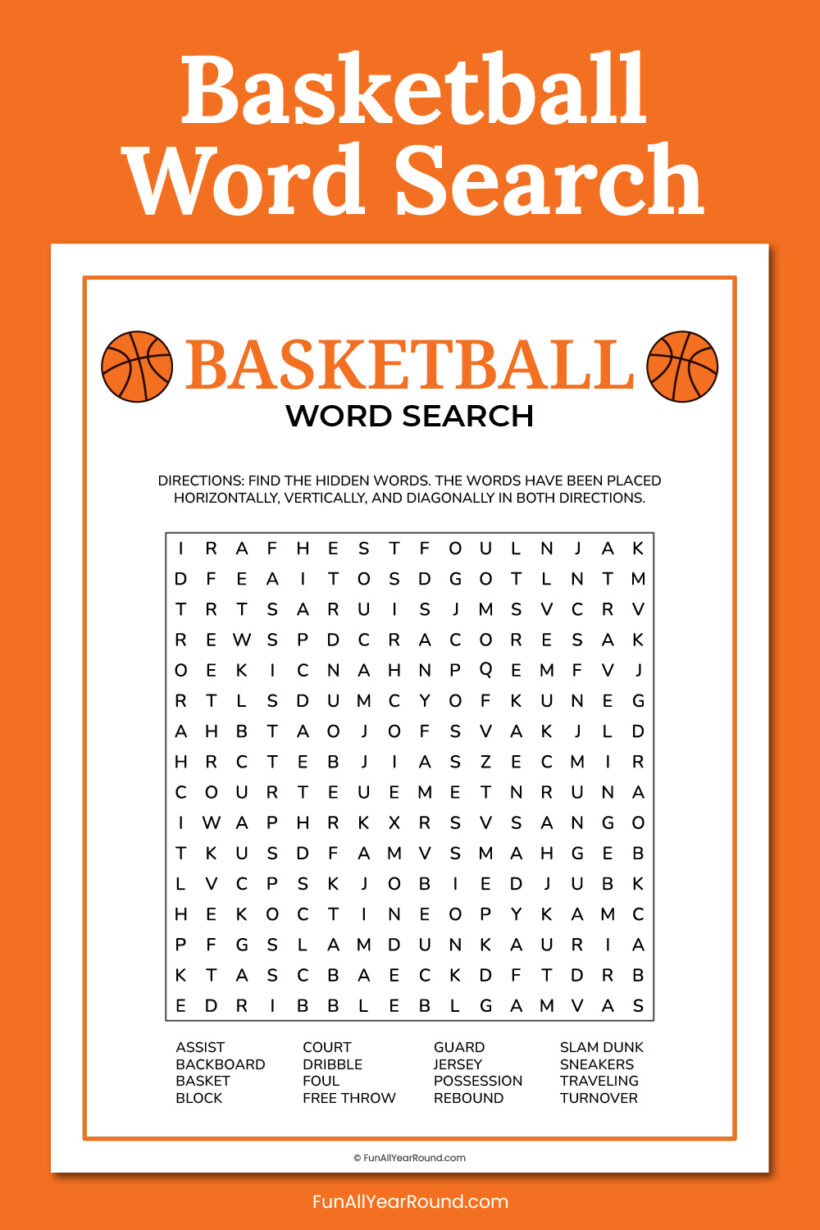 Basketball word search - Fun All Year Round