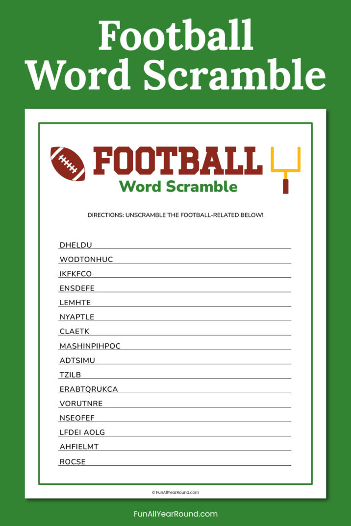 Football word scramble - Fun All Year Round