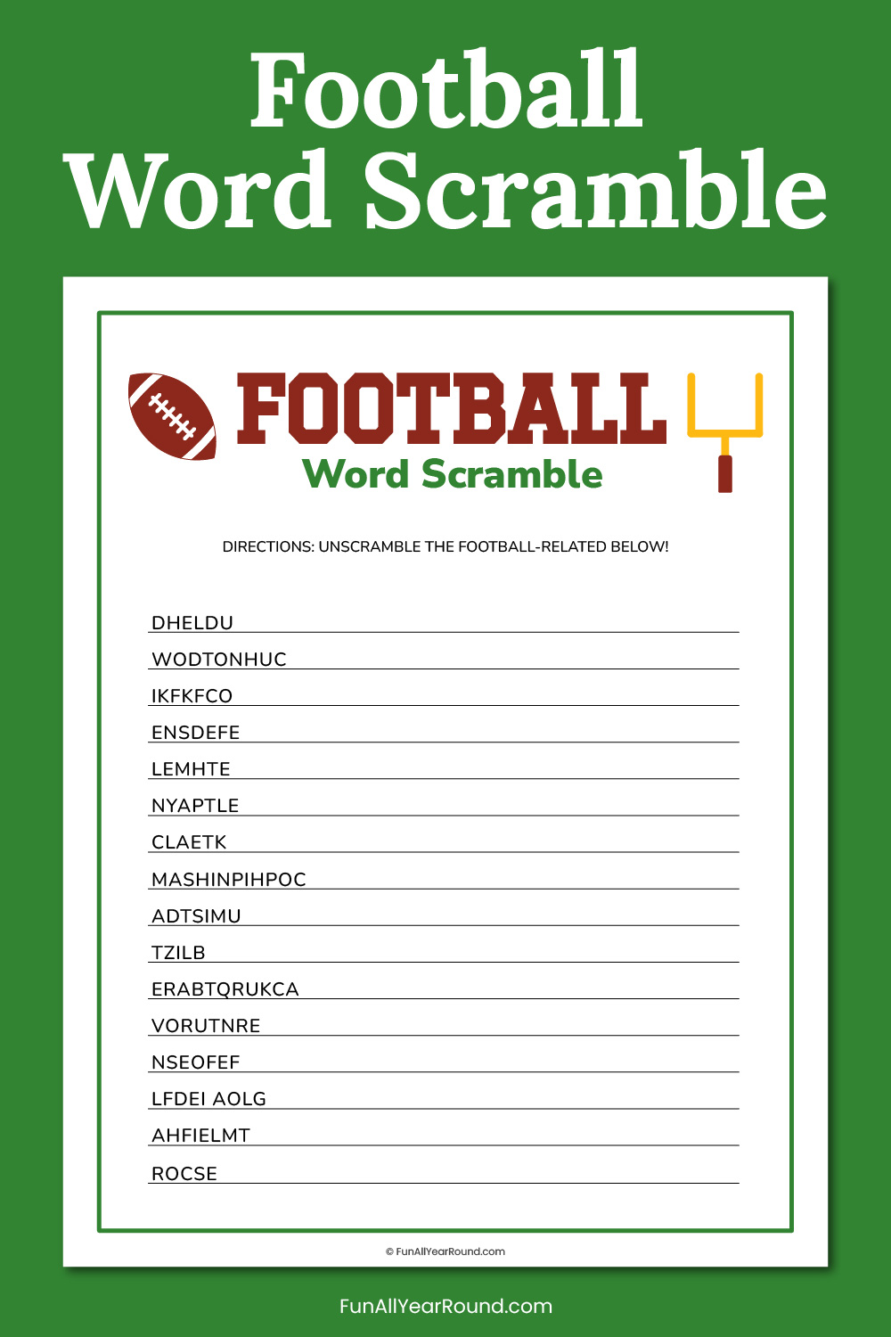 Football word scramble - Fun All Year Round