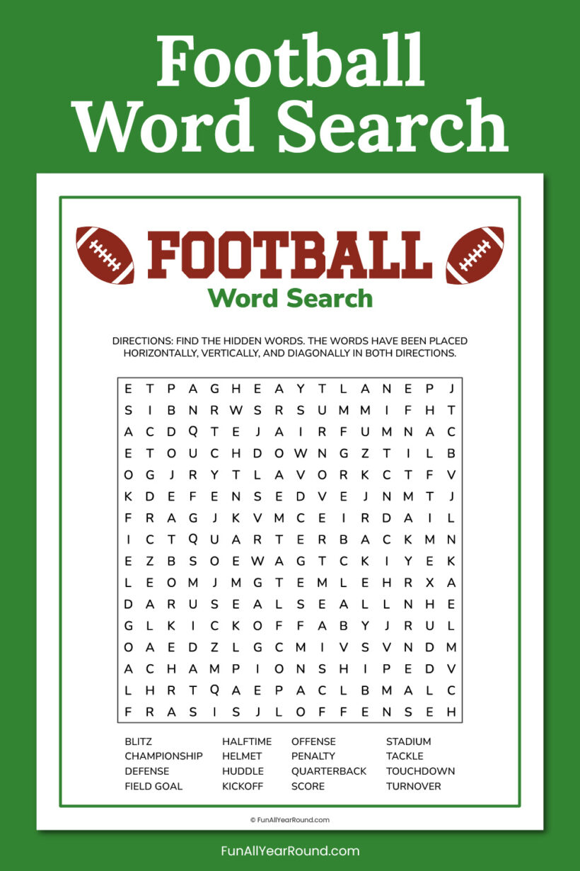 Football word search - Fun All Year Round