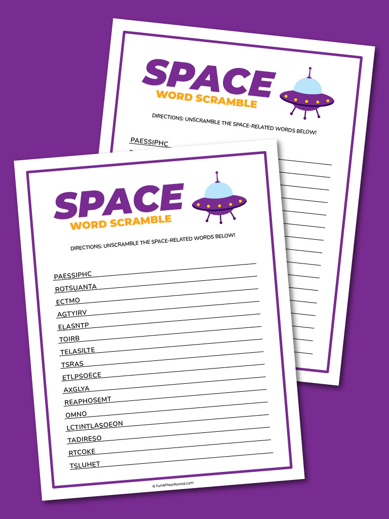 Space word scramble - Fun All Year Round