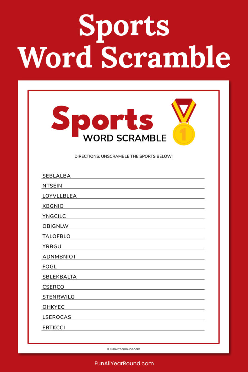 Sports word scramble - Fun All Year Round