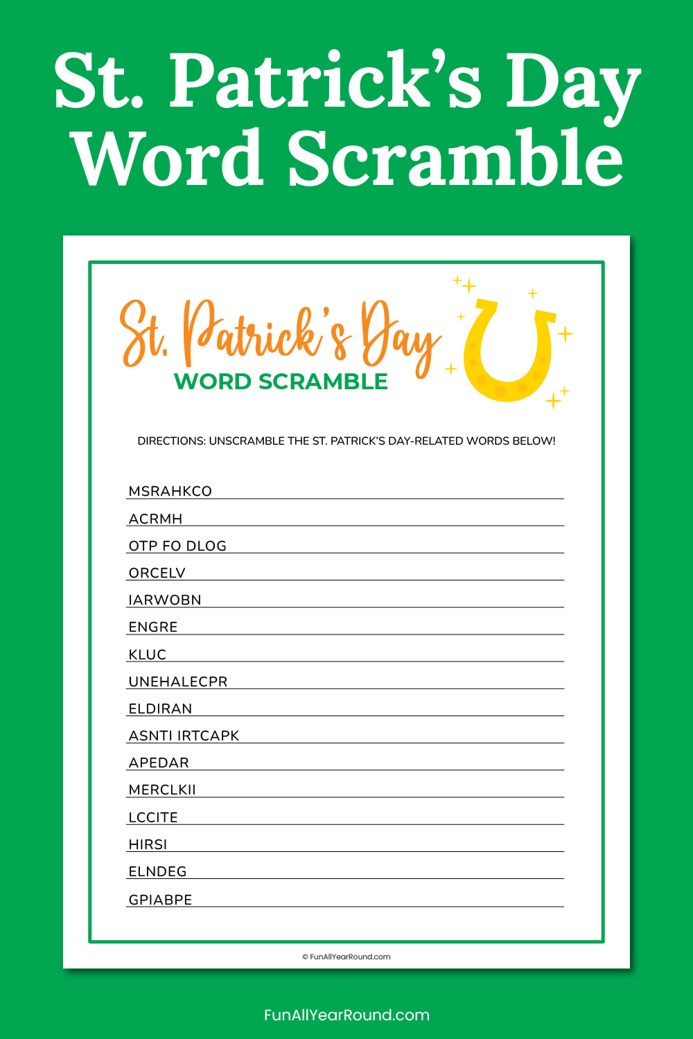 St. Patrick's Day word scramble