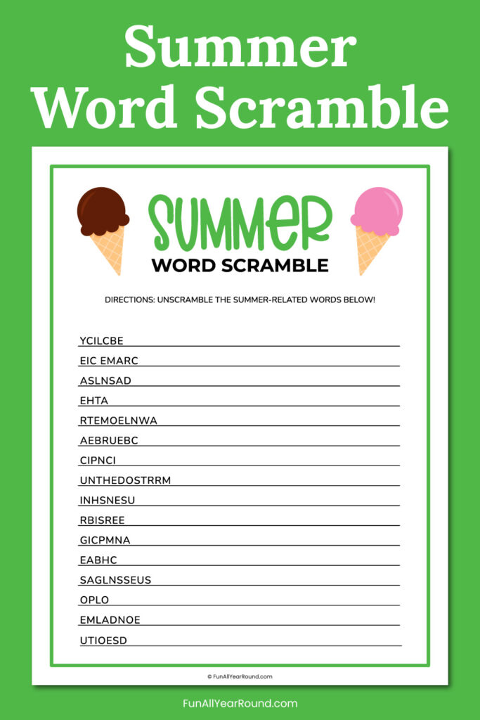 Summer word scramble - Fun All Year Round