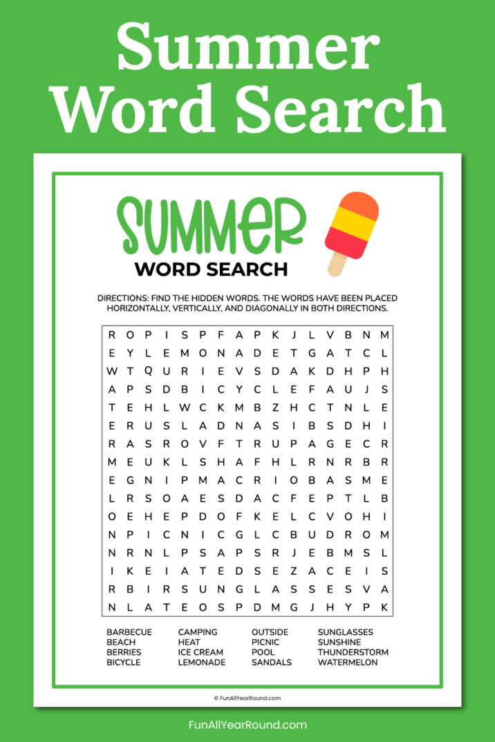 Summer word search - Fun All Year Round