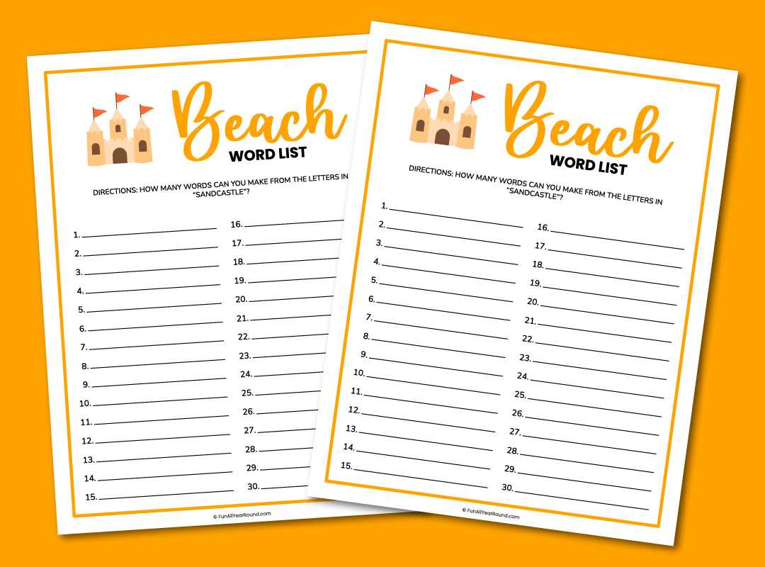 Printable beach word list