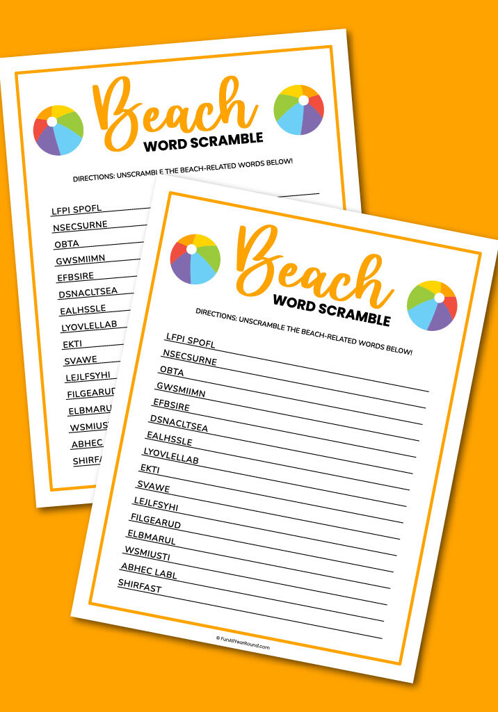 Printable beach word scramble