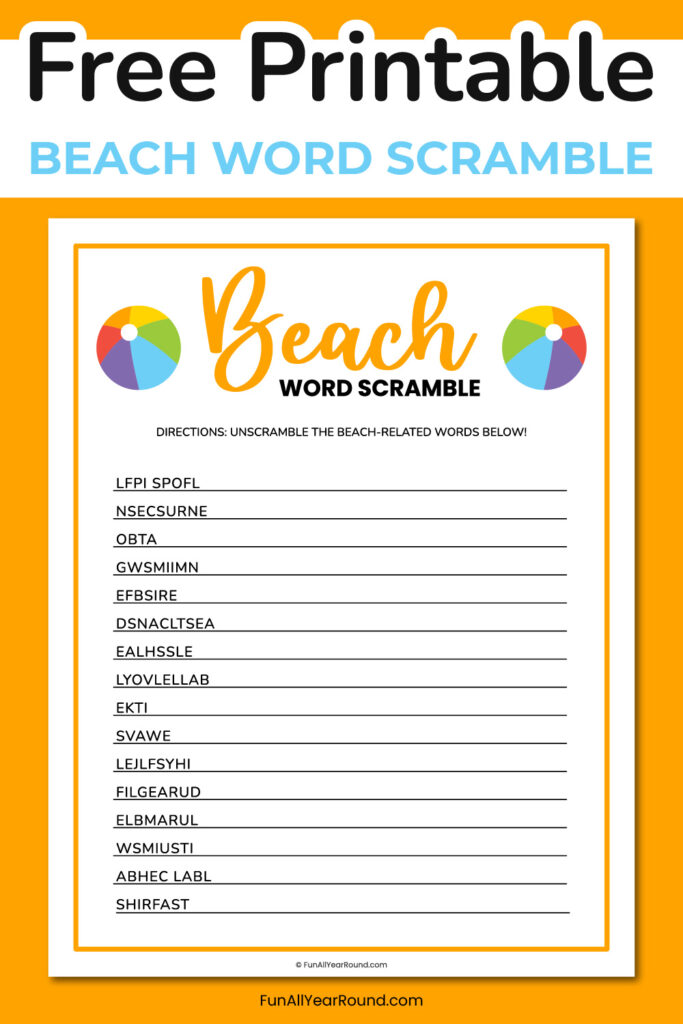 Beach word scramble - Fun All Year Round