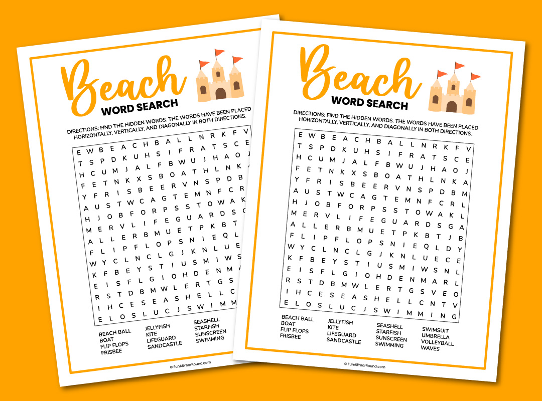 Printable beach word search