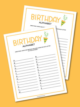 Printable birthday alphabet game