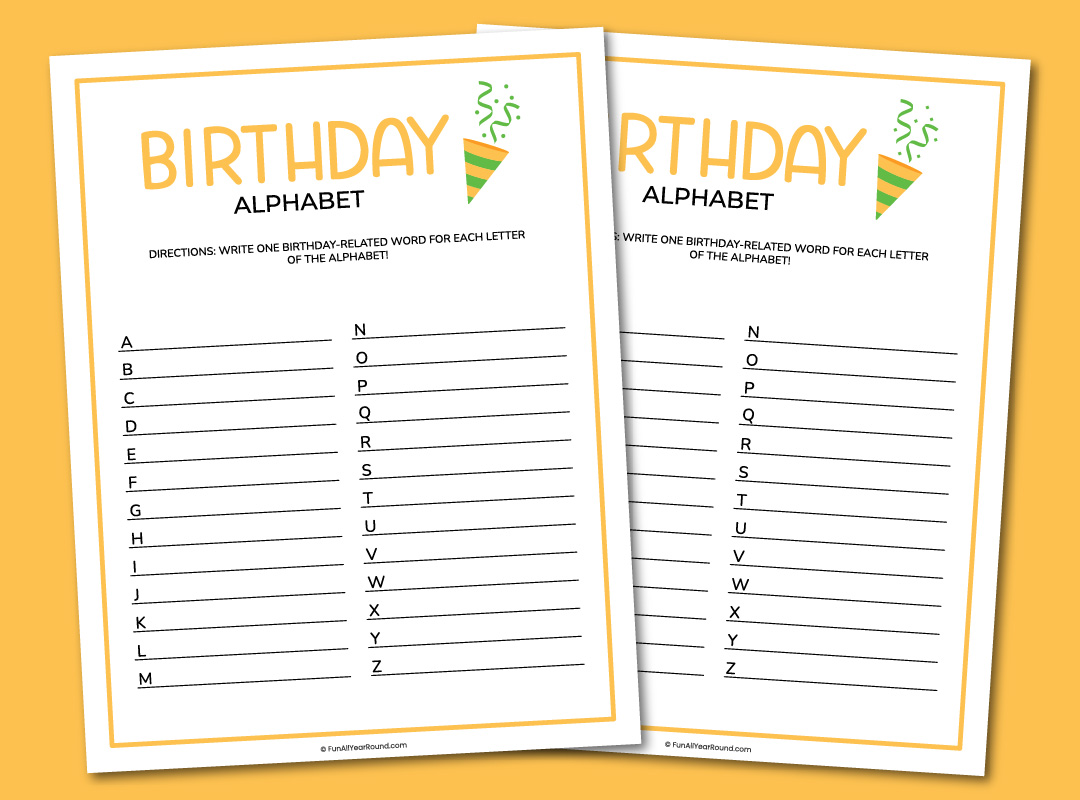 Printable birthday alphabet game