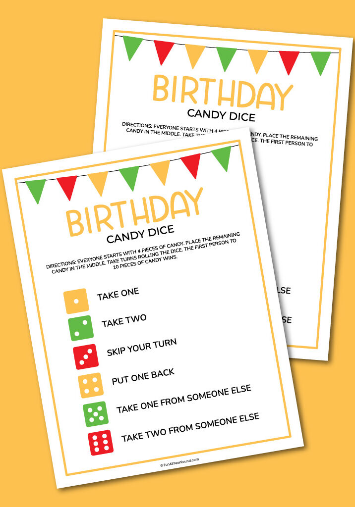 Printable birthday candy dice