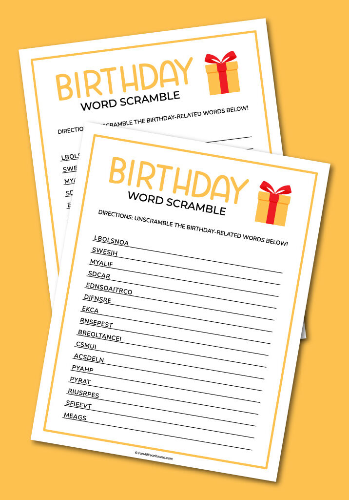 Birthday word scramble