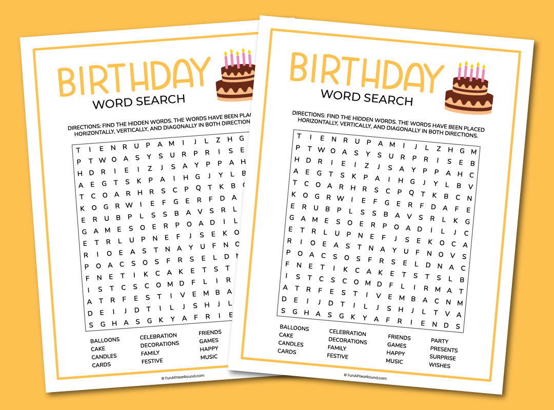 Birthday word search