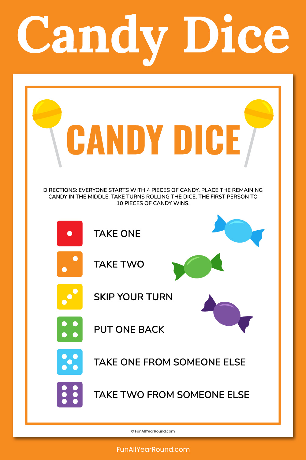 Printable candy dice