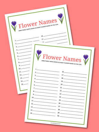 Printable flower names activity