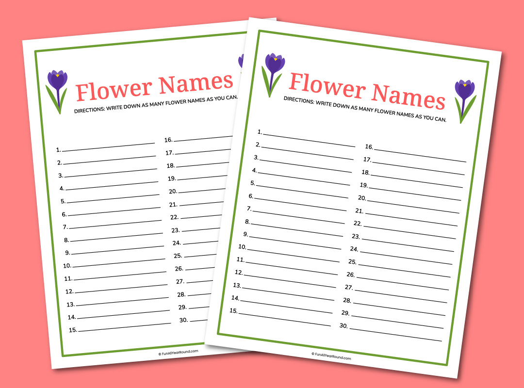 Printable flower names activityv