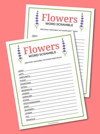 Printable flowers word scramble