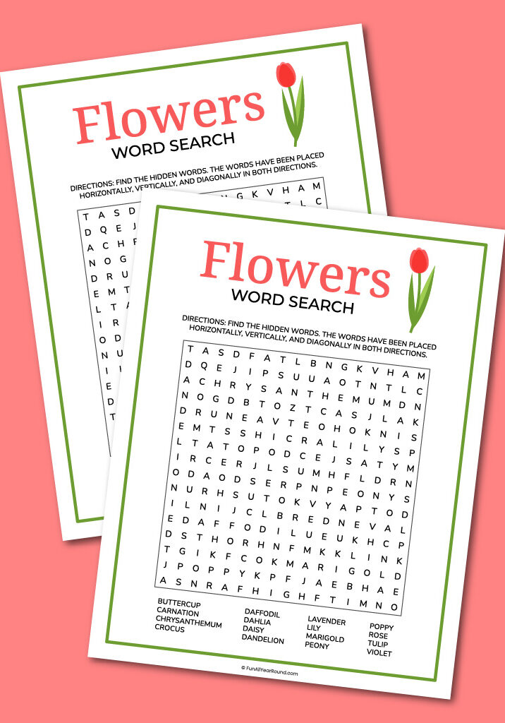 Printable flowers word search