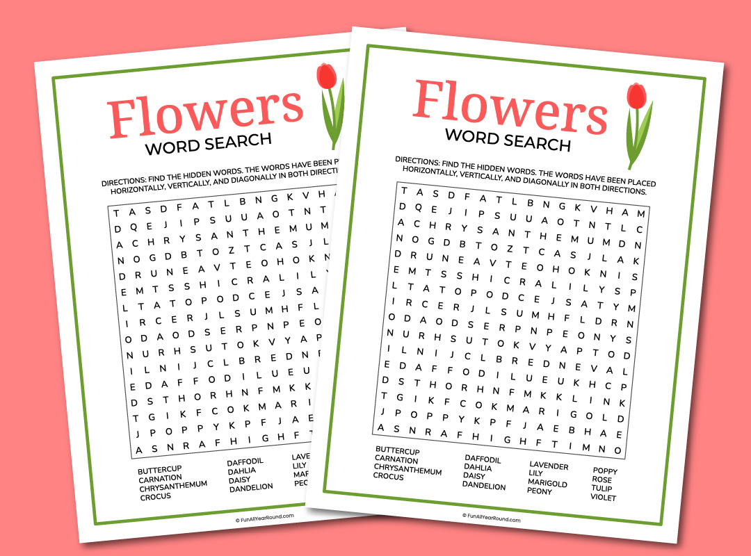 Printable flowers word search