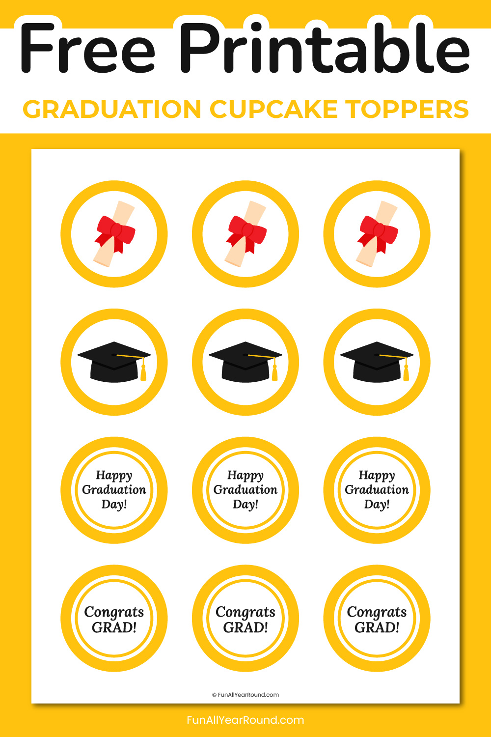 Printable graduation cupcake toppers