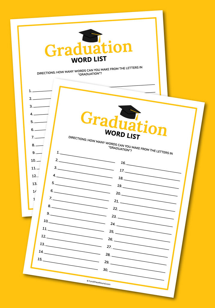 Printable graduation word list