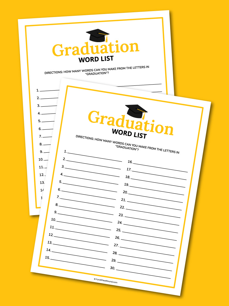 Graduation word list - Fun All Year Round