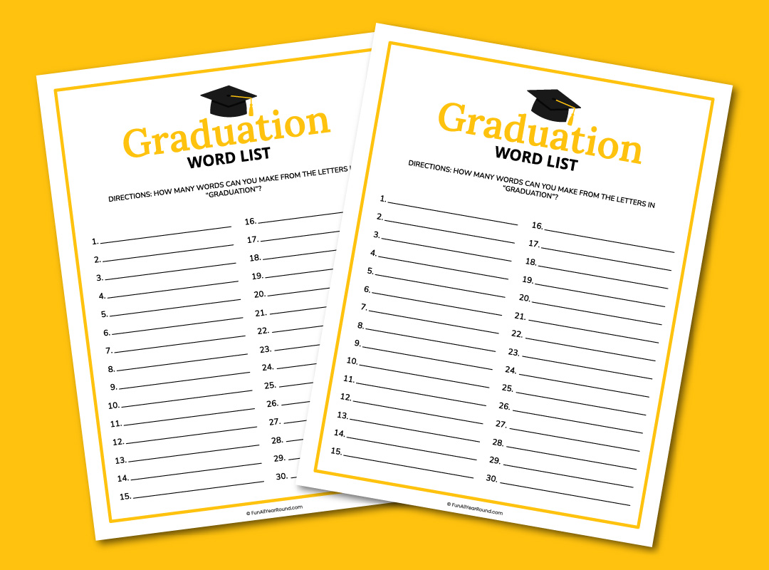 Printable graduation word list