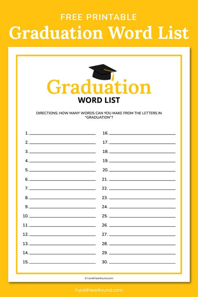 Graduation word list - Fun All Year Round