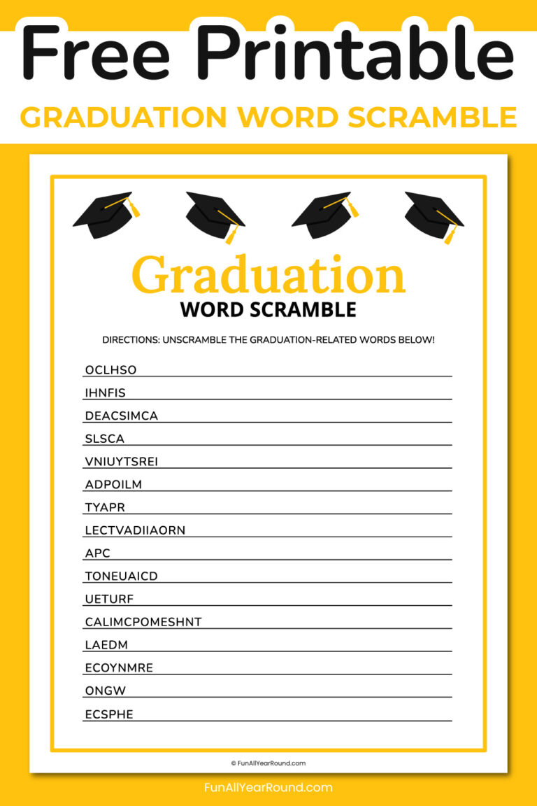 Graduation word scramble - Fun All Year Round