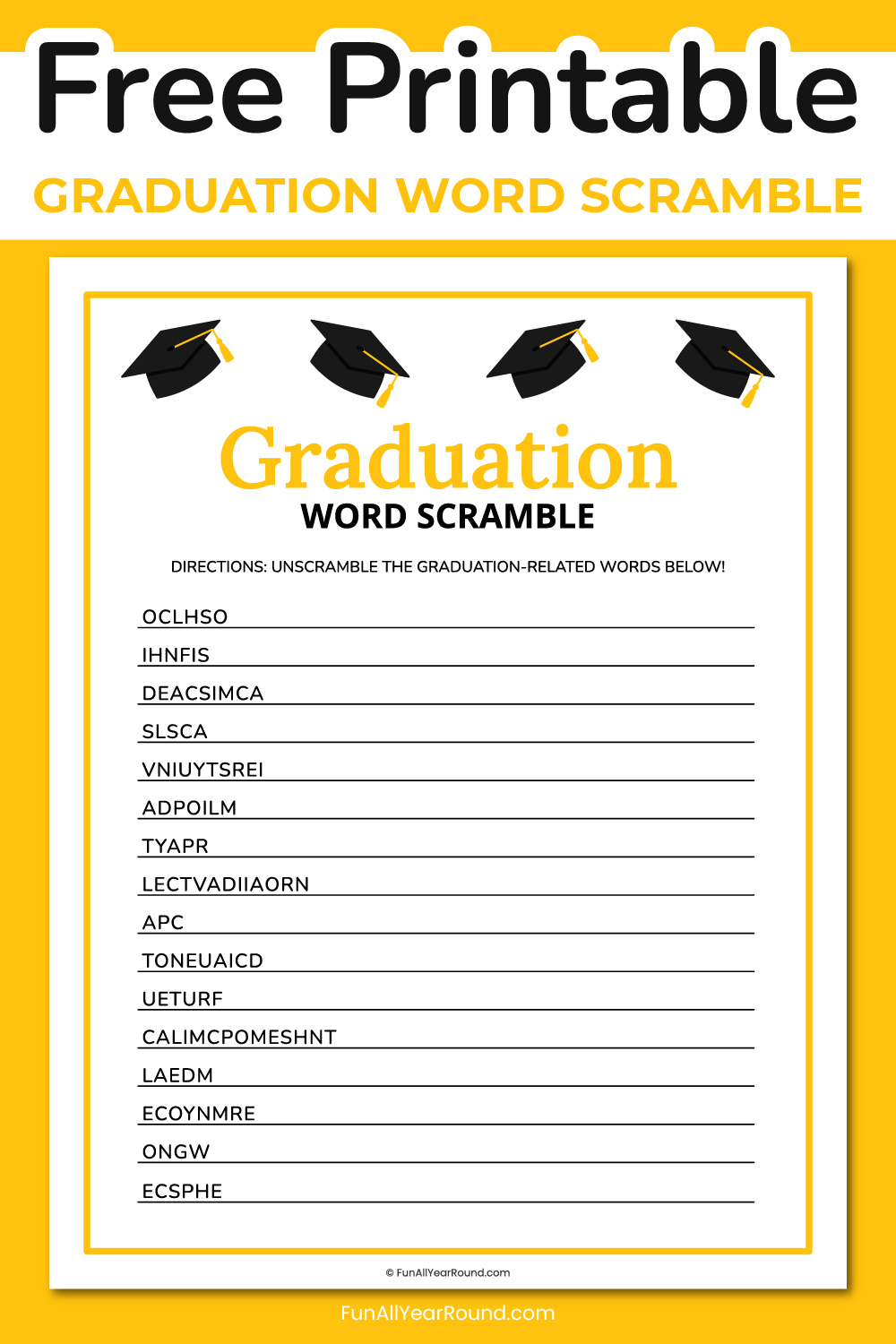 Printable graduation word scramble