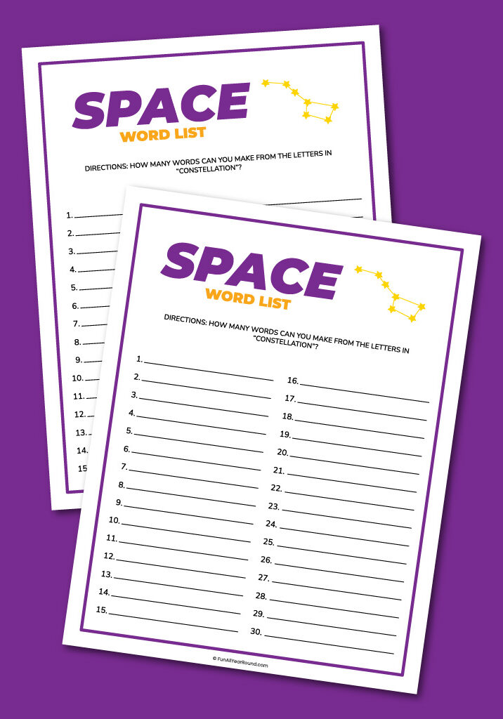 Printable space word list