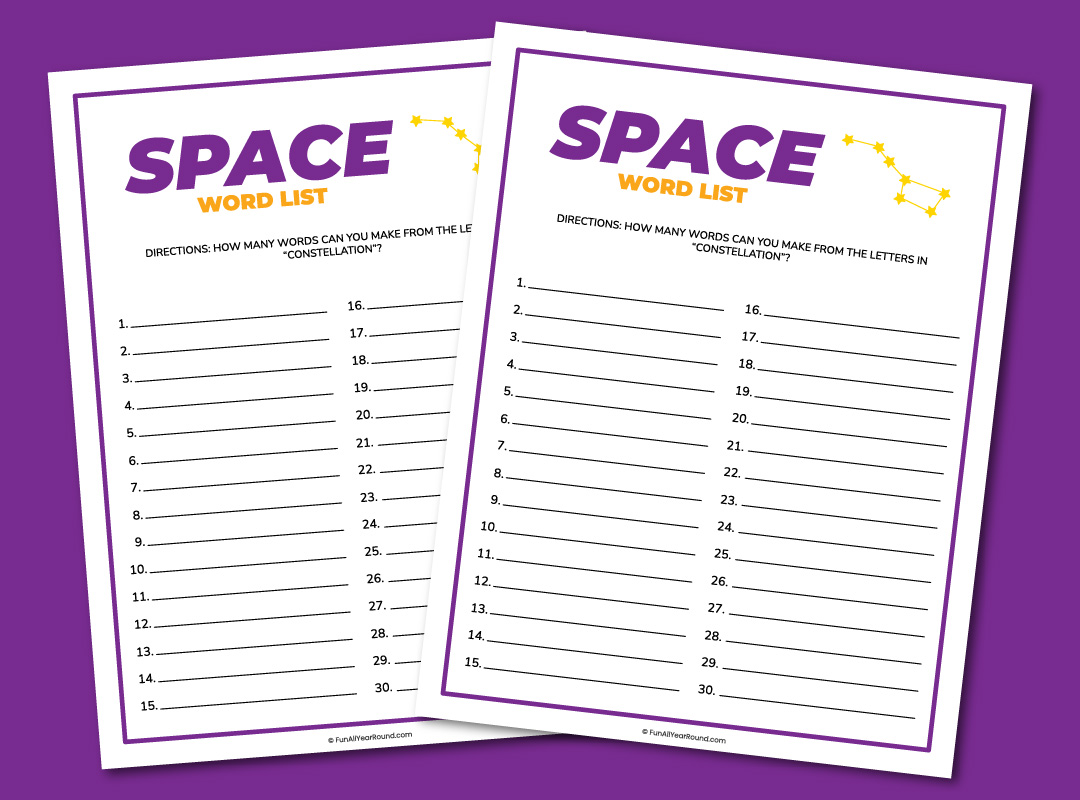 Printable space word list