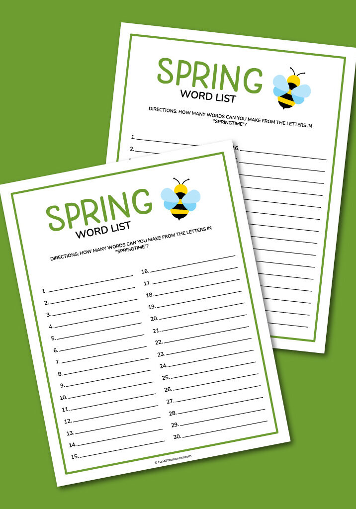 Printable spring word list
