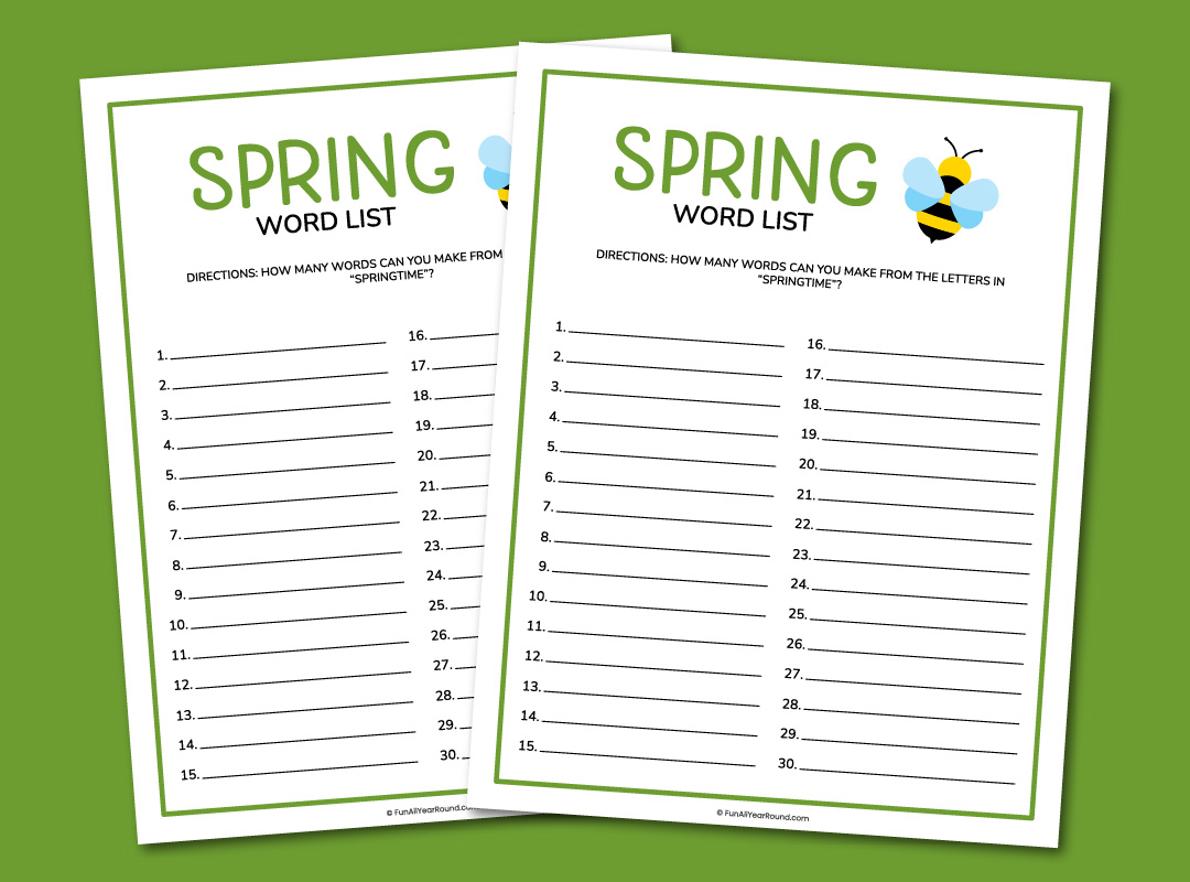 Printable spring word list