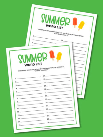Printable summer word list