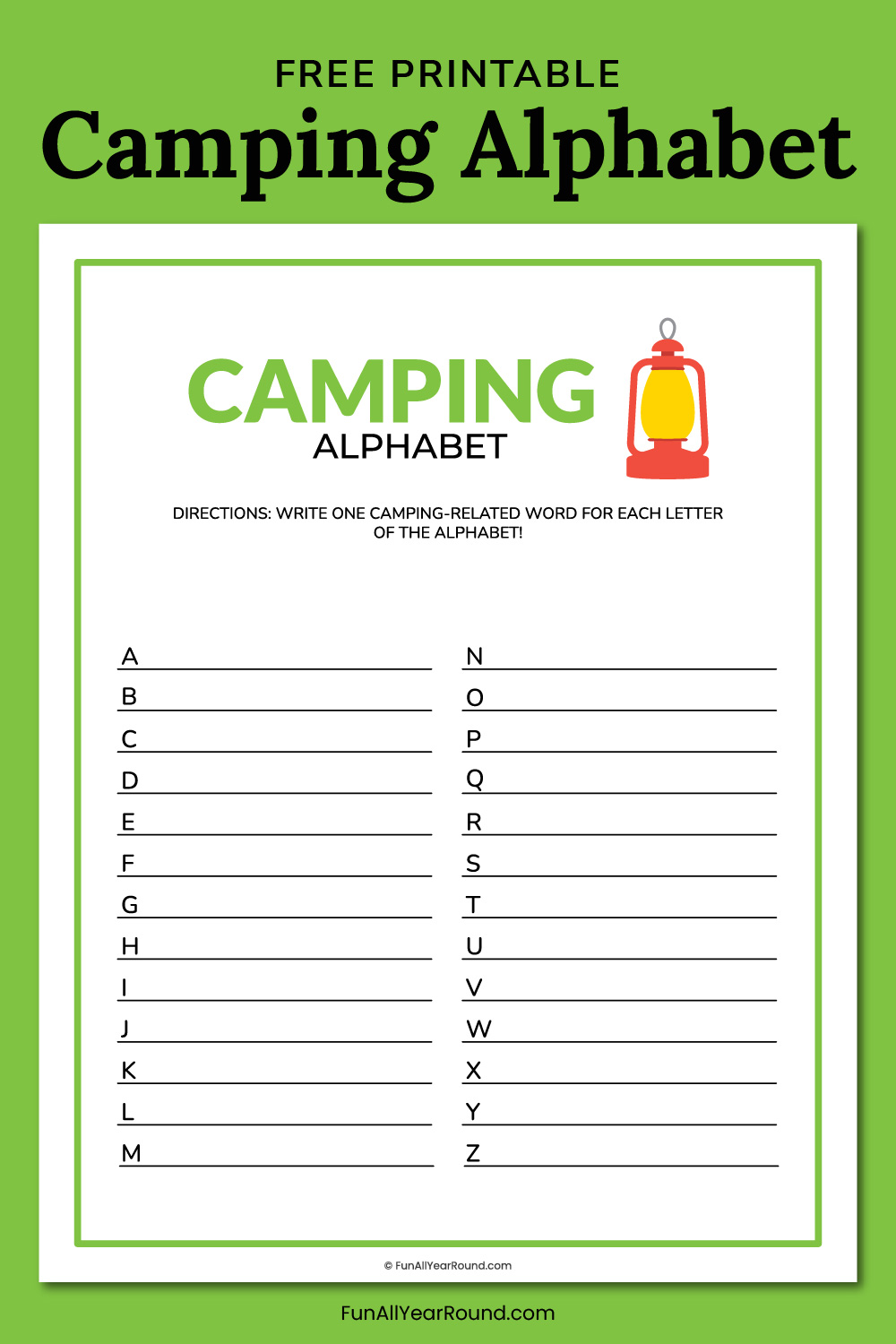printable camping alphabet