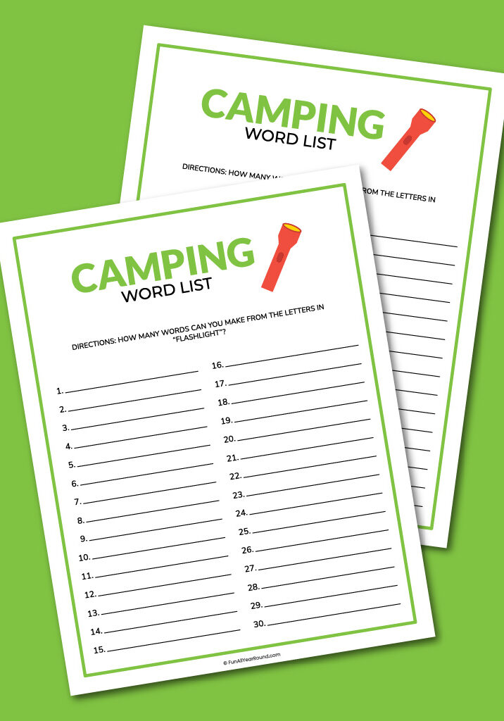 printable camping word list