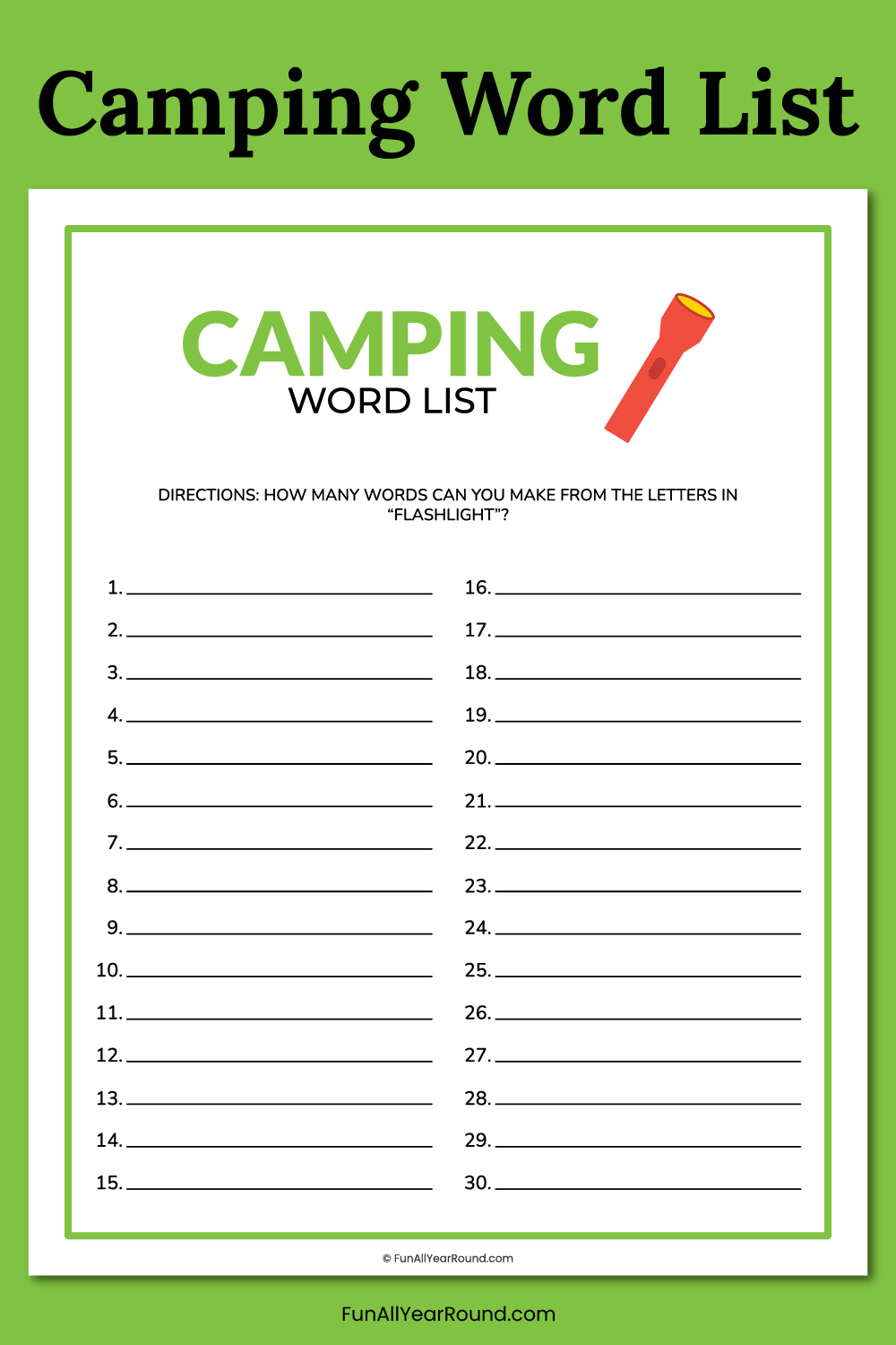 printable camping word list