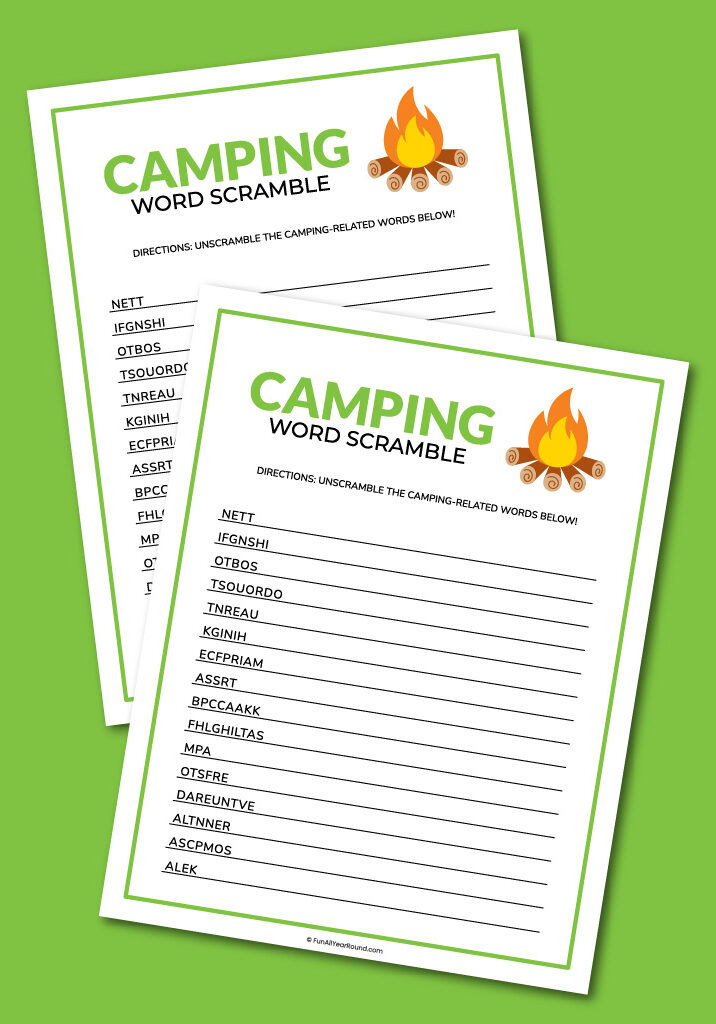 printable camping word scramble