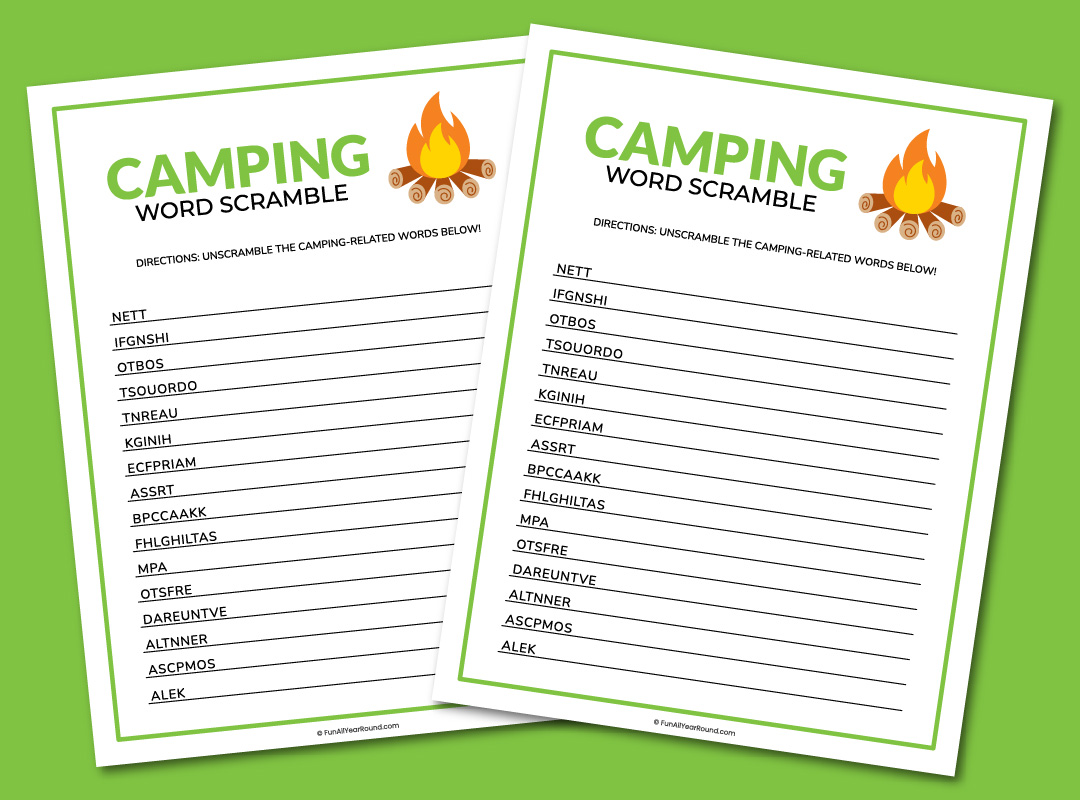 printable camping word scramble