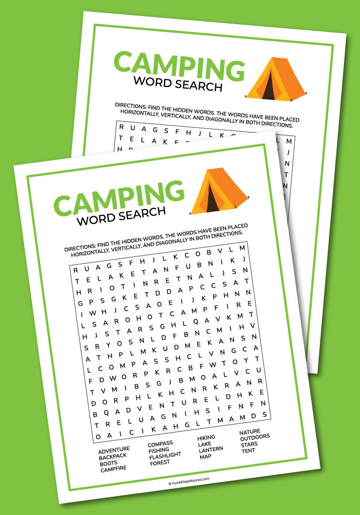 printable camping word search