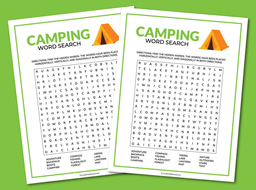 Camping word search - Fun All Year Round