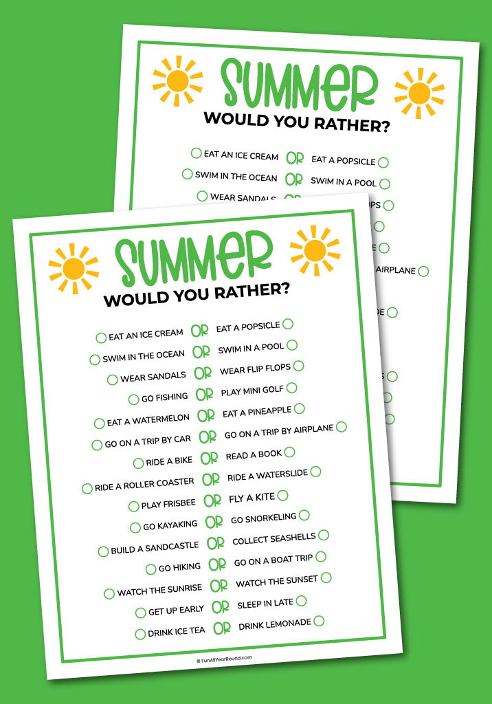 printable summer would you rather