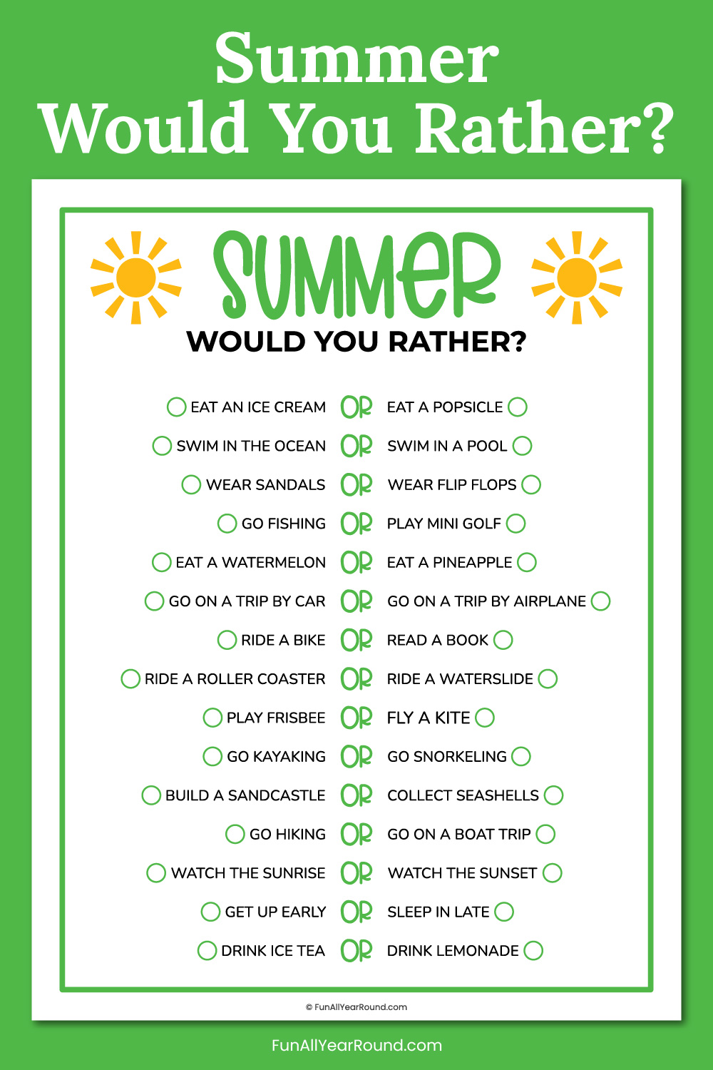 printable summer would you rather