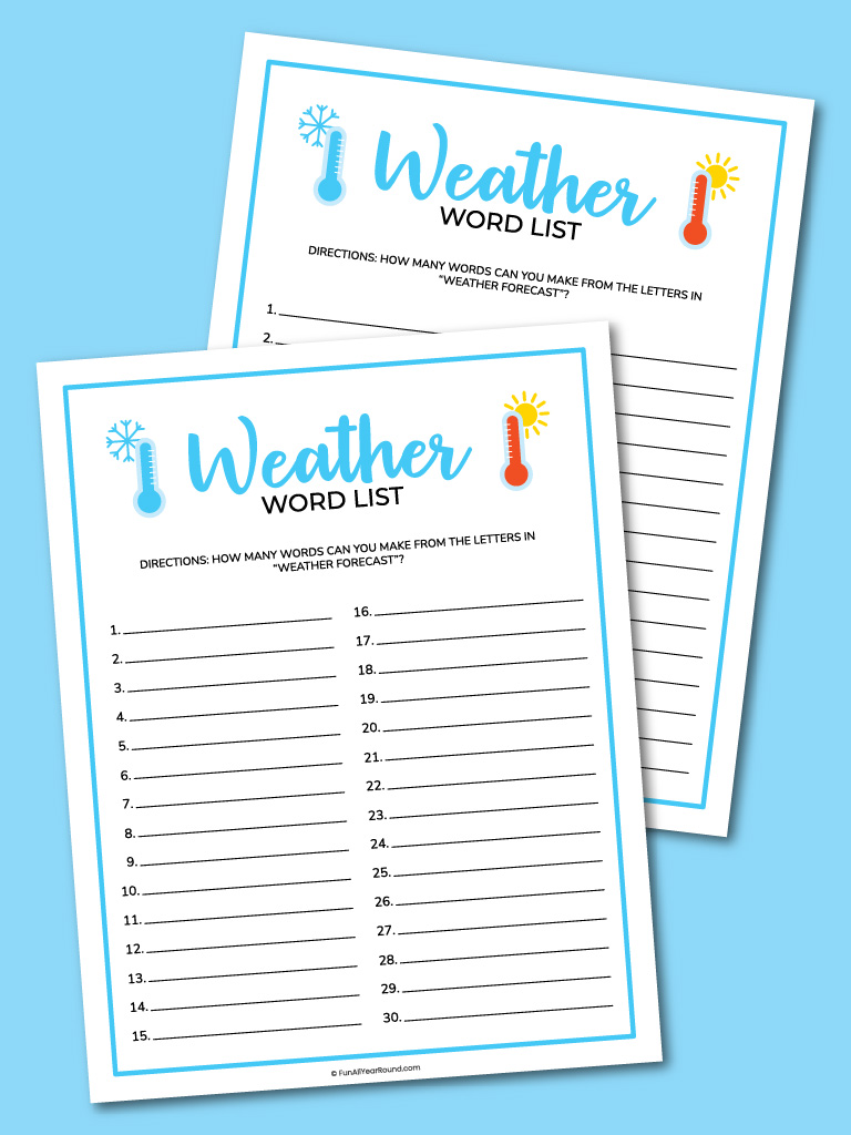 Weather word list - Fun All Year Round