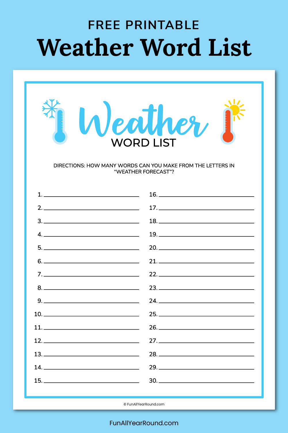printable weather word list